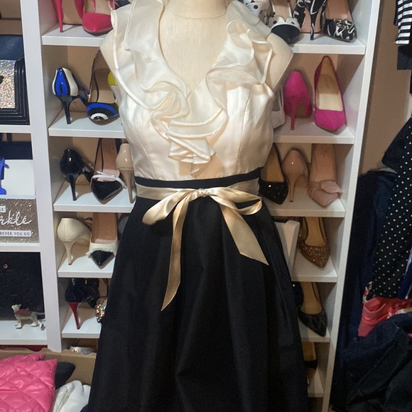 White House Black Market Dresses & Skirts - Black and Cream Ruffle Black House White Market Dress - NEW